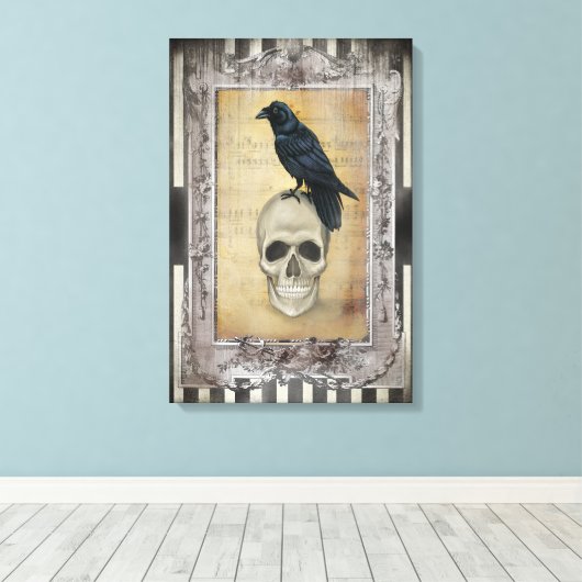 Raven en schedel canvas afdruk (Insitu (Houten vloer))