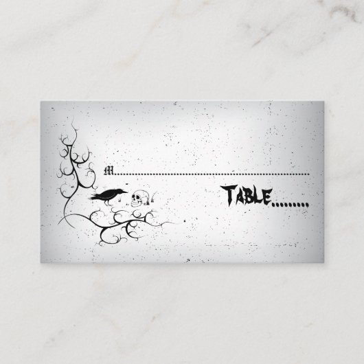 Raven en schedel Gotische bruiloft escort kaart Plaatskaartje (Voorkant)