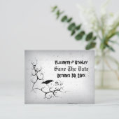 Raven en schedel Gotische bruiloft Save the Date (Staand voorkant)