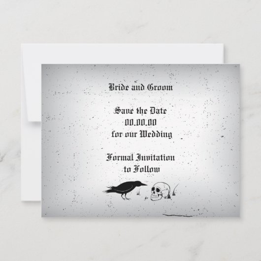 Raven en schedel Gotische bruiloft Save the Date (Achterkant)
