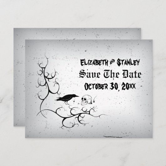 Raven en schedel Gotische bruiloft Save the Date (Voorkant / Achterkant)