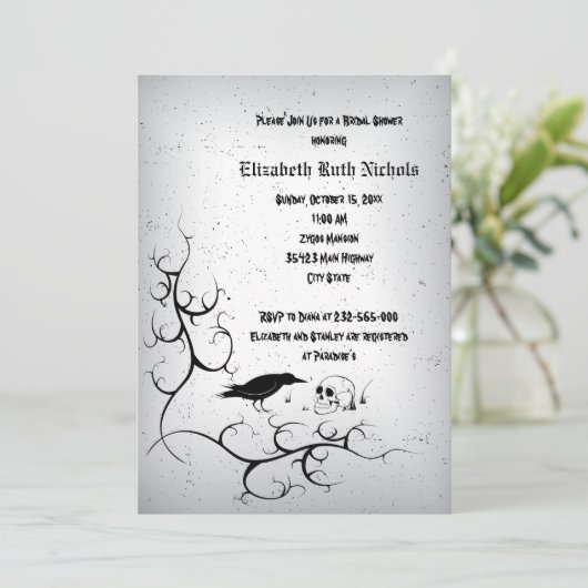 Raven en schedel Gotische bruiloft vrijgezellenfee Kaart (Staand voorkant)