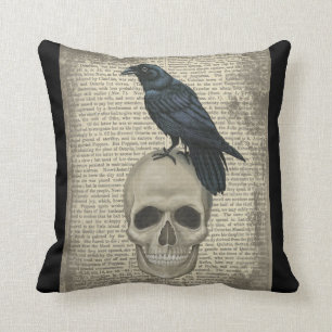 Raven en schedel, halloween, gothic kussen