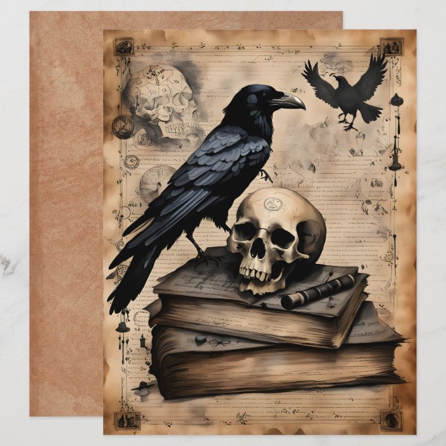Raven en Schedel Magie Scrapbook Papier (Voorkant / Achterkant)
