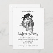 Raven en schedel nooit meer halloween party uitnodiging briefkaart (Voorkant / Achterkant)