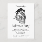 Raven en schedel nooit meer halloween party uitnodiging briefkaart (Voorkant)