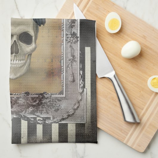 Raven en schedel theedoek (Quarter Fold)