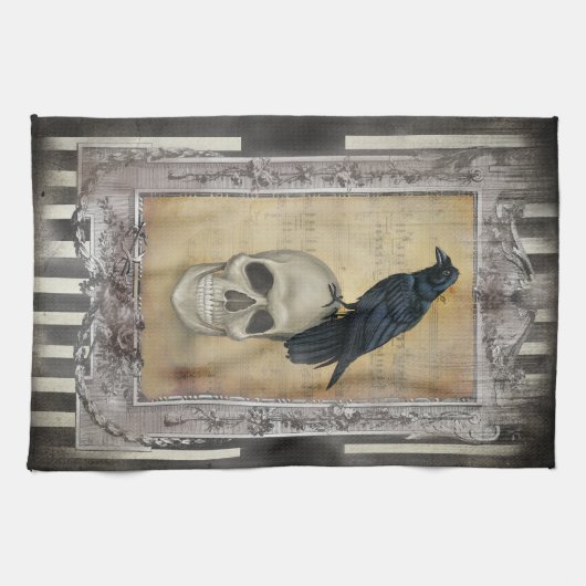 Raven en schedel theedoek (Horizontaal)