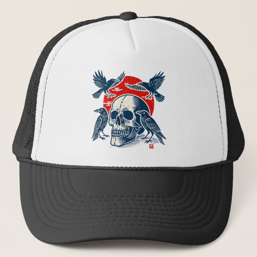 Raven en schedel trucker pet (Voorkant)
