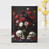 Raven en schedels met boeket vriend verjaardag kaart (Gele Bloem)