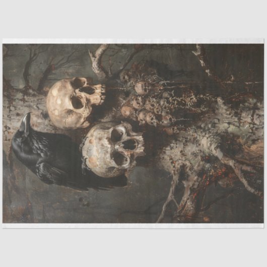 Raven en schedels Spooky Decoupage Tissue Tissuepapier (Voorkant)