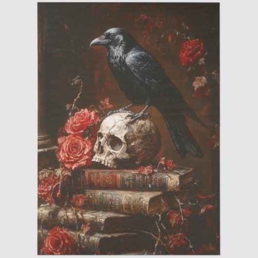 Raven en Skull Gothic Stilleven Decoupage Tissuepapier (Voorkant)