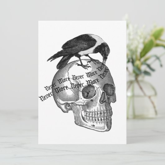 Raven en Skull Halloween Uitnodiging (Staand voorkant)