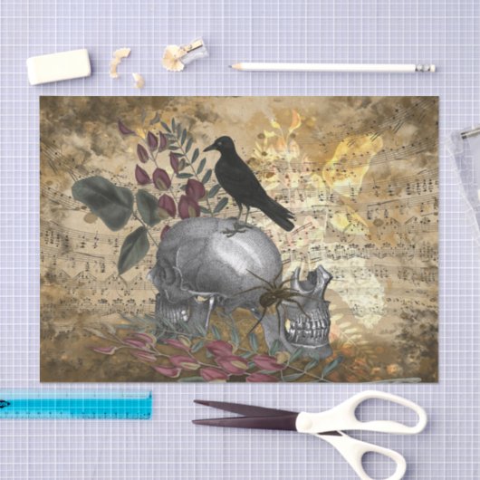 Raven en Skulls Floral Tissuepapier (Craft)