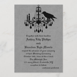 Raven en Spider Damask Grey Linen Wedding Invite Kaart