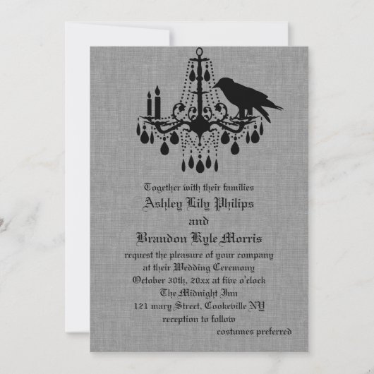 Raven en Spider Damask Grey Linen Wedding Uitnodig Kaart (Voorkant)