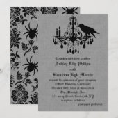Raven en Spider Damask Grey Linen Wedding Uitnodig Kaart (Voorkant / Achterkant)