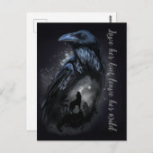 Raven en wolf die op de maan huilen briefkaart (Voorkant / Achterkant)