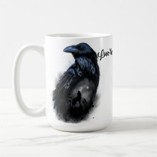 Raven en wolf die op de maan huilen koffiemok