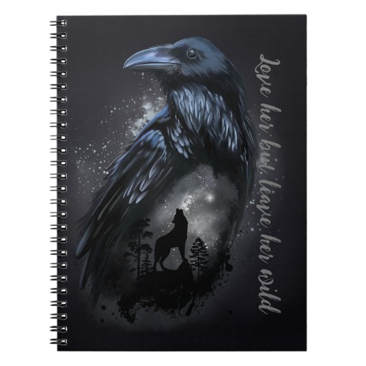 Raven en wolf die op de maan huilen notitieboek (Voorkant)
