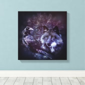 Raven en Wolf - Vegvisir en Tree of life Canvas Afdruk (Insitu (Houten vloer))