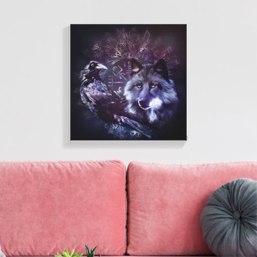 Raven en Wolf - Vegvisir en Tree of life Canvas Afdruk (Insitu (Woonkamer))