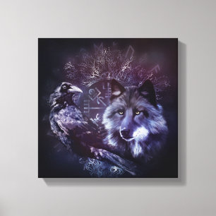 Raven en Wolf - Vegvisir en Tree of life Canvas Afdruk
