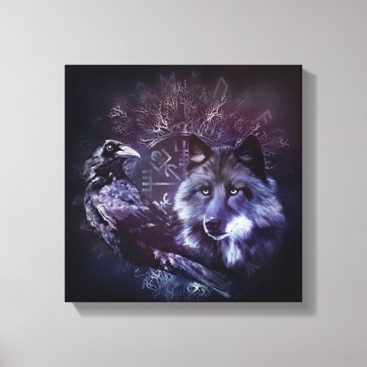 Raven en Wolf - Vegvisir en Tree of life Canvas Afdruk (Voorkant)