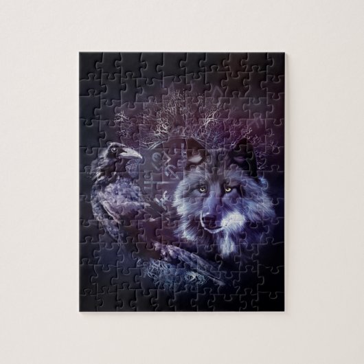 Raven en Wolf - Vegvisir en Tree of life Legpuzzel (Verticaal)