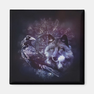Raven en Wolf - Vegvisir en Tree of life Magneet