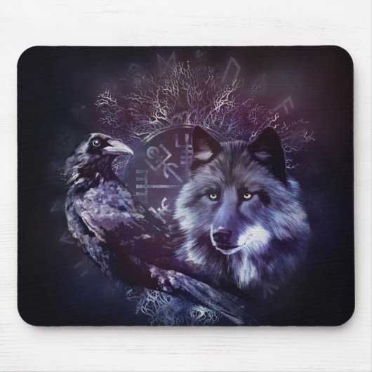 Raven en Wolf - Vegvisir en Tree of life Muismat (Voorkant)