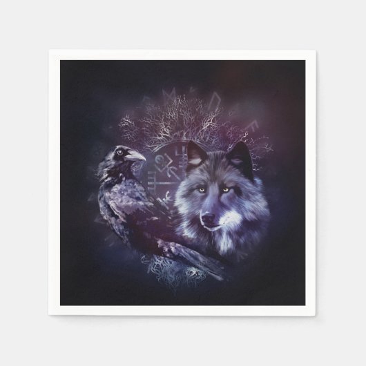 Raven en Wolf - Vegvisir en Tree of life Servet (Voorkant)