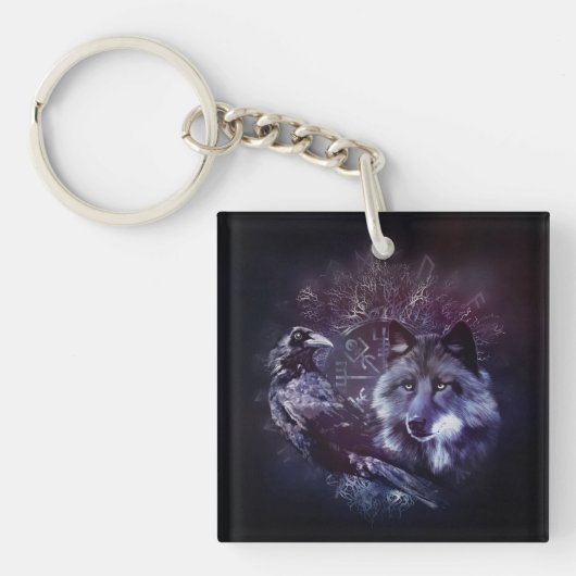 Raven en Wolf - Vegvisir en Tree of life Sleutelhanger (Voorkant)
