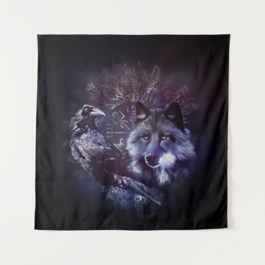 Raven en Wolf - Vegvisir en Tree of life Wandkleed (Voorkant)