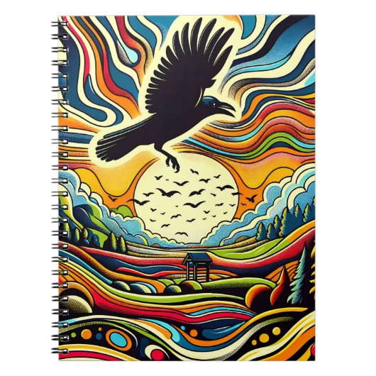 Raven Flight Horizon – Levendig Landschap Notitieboek (Voorkant)