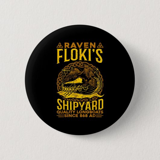 Raven Flokis Shipyard Nordic Mythology Viking Ronde Button 5,7 Cm (Voorkant)