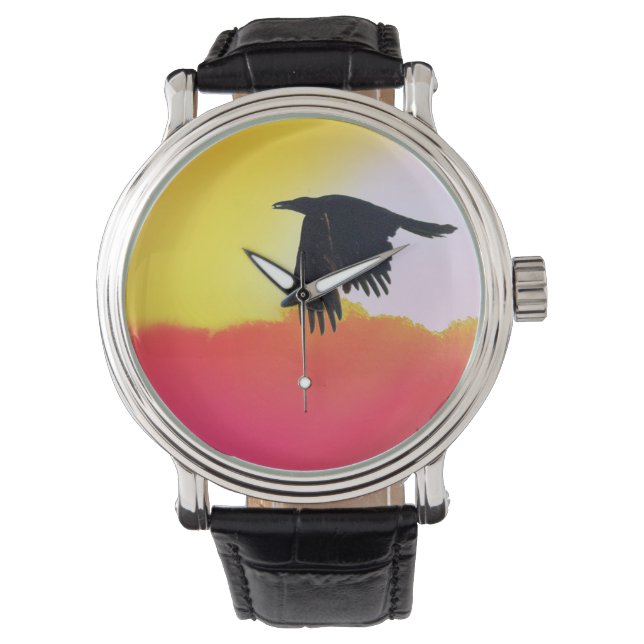 Raven Flying bij Sunset Watch Horloge (Voorkant)