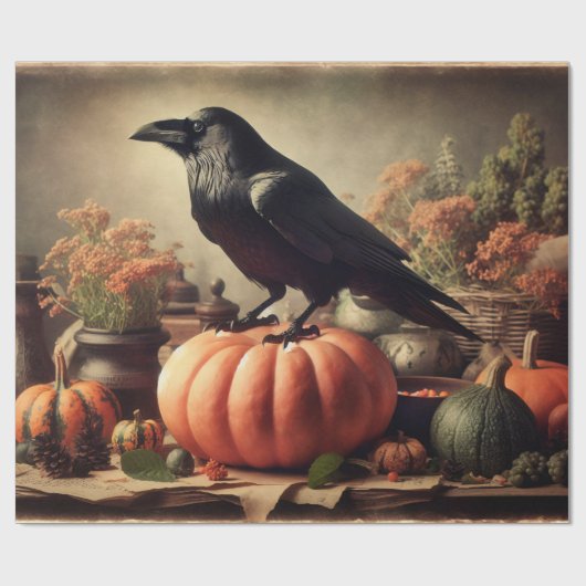  Raven Foto Gotische Halloween Decoupage Cadeaupapier (Vlak)