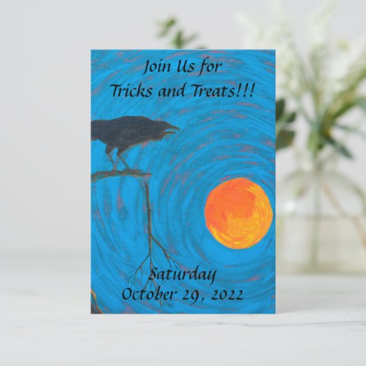 Raven Full Moon Halloween Uitnodiging (Staand voorkant)