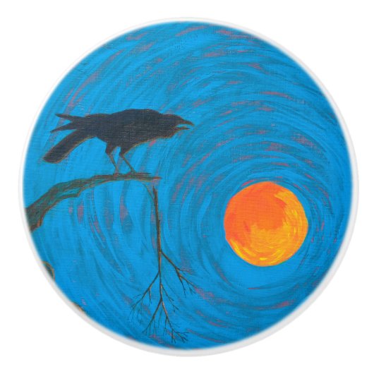 Raven & Full Moon Keramische Knop (Voorkant)