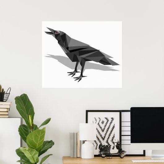 Raven Geometric Cubist Grey Triangles Poster (Thuiskantoor)