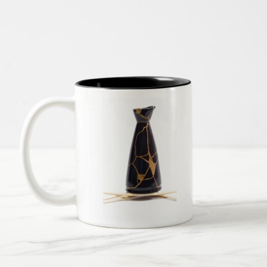 Raven Gold Kintsugi Black Sake Bottle Tweekleurige Koffiemok (Links)