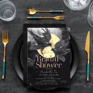 Raven & Golden Moon Gothic Bruiloftsfeest Kaart