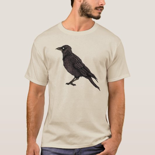 Raven Gothic Art Creepy Crow Ink Tekening T-shirt (Voorkant)