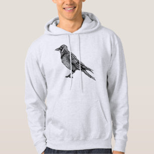 Raven Gothic Black en White Horror Ink Tekening Hoodie