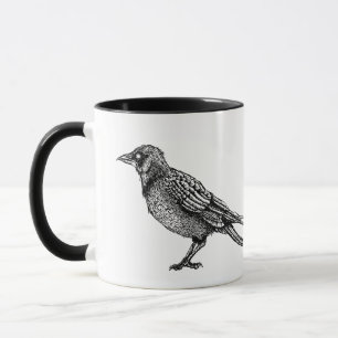 Raven Gothic Black en White Horror Ink Tekening Mok