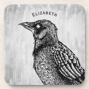 Raven Gothic Black White Horror Ink gaat niet in Bier Onderzetter