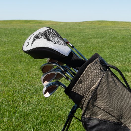 Raven Gothic Black White Horror Ink Tekennaam Golfheadcover (Insitu)