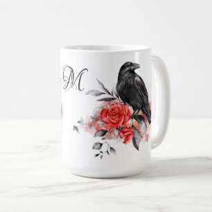Raven Gothic Rozen Waterverf Fantasy Art Monogram Koffiemok