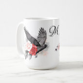 Raven Gothic Rozen Waterverf Fantasy Art Monogram Koffiemok (Voorkant links)